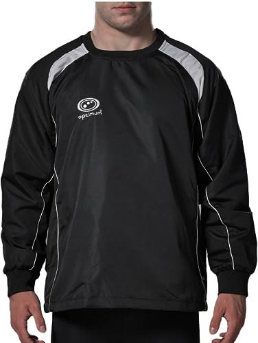 Optimum Top Training Contact Boys' Windbreaker: Waterproof, Insulated Sportswear for Football, Rugby, Sport - Long Sleeve, Elastic Cuffs, Warm Pullover Jacket for Running, Hiking - Black/White,LB