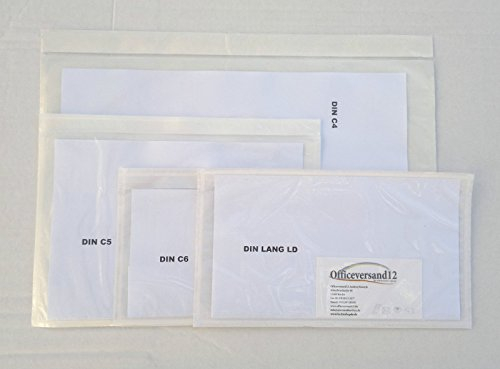officeversand12 Lieferscheintaschen Dokumententaschen C6, LD, C5, C4, ohne Druck transparent (transparent, LD 1000 St)