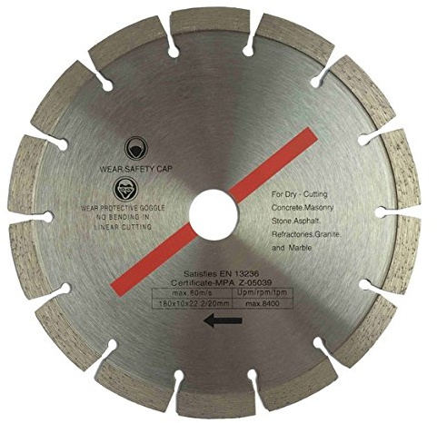Weischer® - Diamanttrennscheibe 180 x 22,23 mm | Diamantscheibe Trennscheibe segmentiert | für Beton, Stahlbeton, Stein, Klinker, Pflaster, Mauerwerk | Segmenthöhe 7 mm | Trockenschnitt