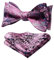HISDERN Fliege Herren Pink/Grau klassische Paisley Fliege mit Einstecktuch Verstellbare Selbst Herrenfliegen für Bräutigam Hochzeit Party Fasching