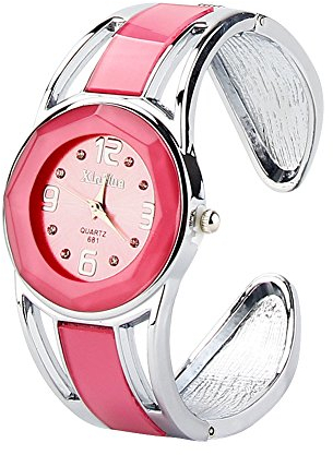 ele ELEOPTION Bracelet Design Quartz Wrist Watches with Rhinestone Blue Dial Stainless Steel Bracelet for Women (Pink)