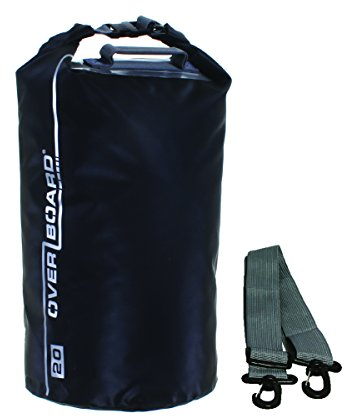 Overboard Wasserdichte Trockenröhrentasche mit verstellbarem Schulterriemen zum Bootfahren, Kajak, Angeln, Rafting, Schwimmen, Camping und Snowboarden, Schwarz ,20 Liter