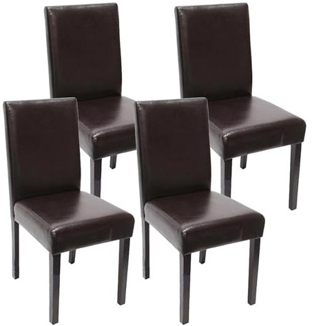 Mendler 4er-Set Esszimmerstuhl Littau - Leder, braun dunkle Beine | Stuhl, Küchenstuhl
