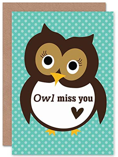 Wee Blue Coo CARTOON OWL MISS YOU CUTE FUN ART GREETINGS GREETING CARD GIFT