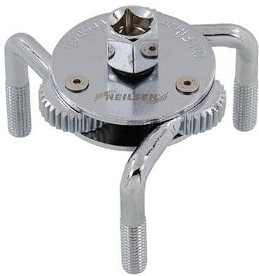 Neilsen CT1124 3-Leg Oil Filter Wrench - Adjustable Removal Tool with 3/8 and 1/2 Inch Drive Adaptor for Oil Filters (64mm to 120mm)