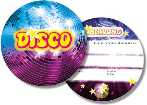 DH-Konzept 6 Einladungskarten * Disco * für Kindergeburtstag und Party DISCOE020 // Kinder Geburtstag Party Einladung Einladungen Karte Glitzer Discokugel