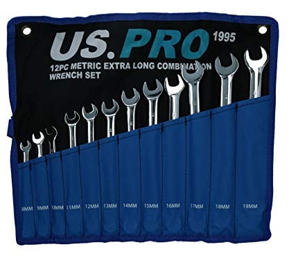12pc Metric MM Combination Spanner Wrench Extra Long 8mm- 19mm 12pc