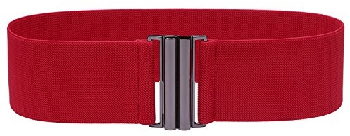 Syuer Damen Breiter Elastischer Taillengürtel Cinch Gürtel Trimmer Stretchbund (S-M (65-78cm), Rot (Schnalle schwarz))