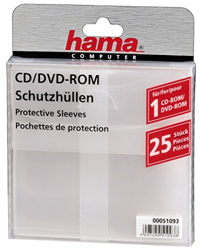 Hama CD-Rom/DVD-Rom/Blu-ray Schutzhüllen (Slim-Design, Sleeve aus Kunststoff, 25 Stück), transparent
