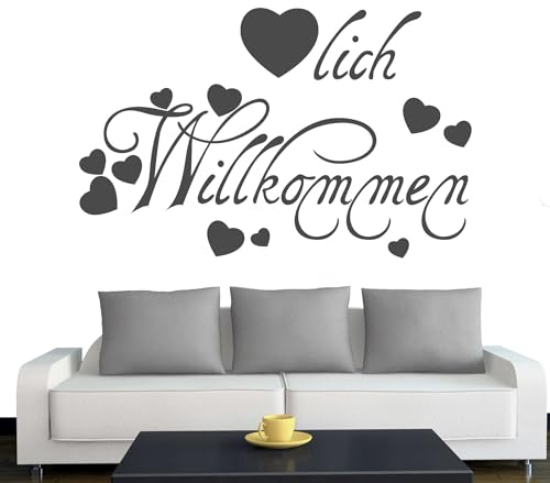 A348 Tür-/Wandtattoo Herzlich Willkommen 60cm x 38cm anthrazit (in 40 Farben und 4 Größen)