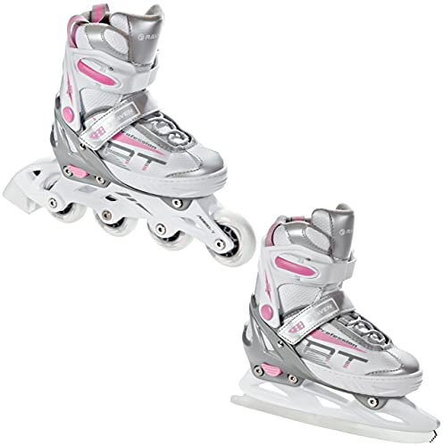 RAVEN Profession 2in1 Schlittschuhe Inlineskates Inliner für Kinder und Erwachsene verstellbar (White/Pink, 31-35 (20,5cm-23cm))