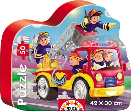 Educa Cute Puzzle (Kinderpuzzle), Feuerwehr: Rechteckiges Puzzle mit integriertem Silhouetten-Puzzle