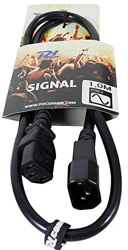 PD Connex IEC Extension Cable Male to Female C14 to C13 1 Metre Power Lead for Kettle, UPS, Audio Equipment & Daisy Chain Applications