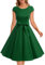 Dressystar Damen Vintage 50er Cap Sleeves Dot Einfarbig Rockabilly Swing Kleider XS Armeegrün
