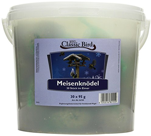 CLASSIC BIRD Vogelfutter Meisenknödel 30 Stück im Eimer | Vogelfutter Wildvogel | Vogelfutter Knödel | Vogelfutter schalenfrei | ganzjahres Vogelfutter