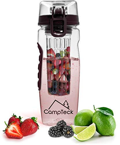CampTeck U4276 1 Litro 1000 ml Frutas Botella Agua Infusor (Plástico Tritan Sin BPA) Esencia Infusión con Tapa a Prueba de Fugas y Asa - Negro