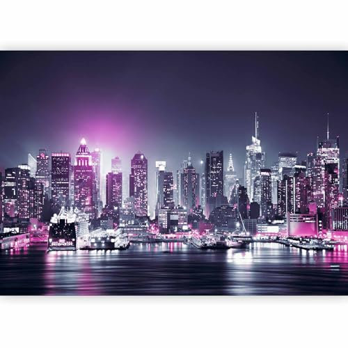 murando – Papier peint intissé 350x256 cm – Papier peint – Trompe l oeil – Tableaux muraux déco XXL – New York City ville NY Manhattan nuit Panorama highrise gratte-ciel d-C-0012-a-d