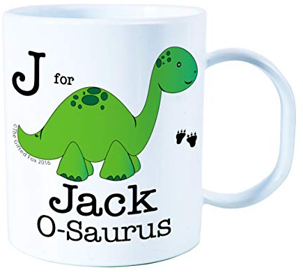 The Supreme Gift Company Personalised Plastic Unbreakable Kids Cup, Toddler Cup GREEN alphabet DINOSAUR Theme for Boys & Girls