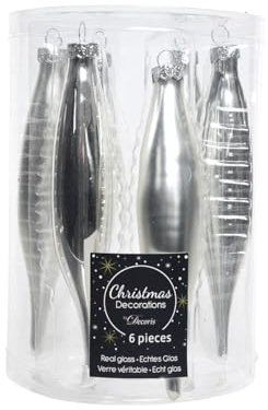 Christbaumschmuck Glas Oliven 15cm x 6 Stück Anhänger Silber