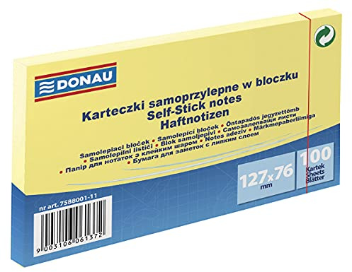 DONAU 7588001-11 Eco Würfel Haftnotizen Gelb Selbstklebende Sticky Notes 127x76mm, 1x100 Blatt für Büro Schule