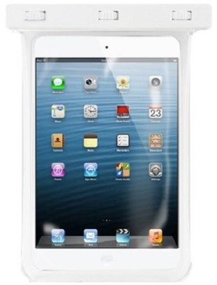 TouchAbility Universal Waterproof Case For Small Tablets up to 8 including iPad Mini 2/3 / 4/5 / 6 etc. IPX8 Pouch With Side Window (White, X Large)