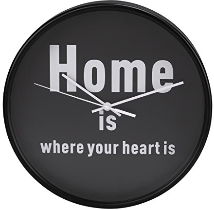 Hama Wanduhr, Home is Where Your Heart is, geräuscharm ohne Ticken, 26 cm, schwarz/weiß