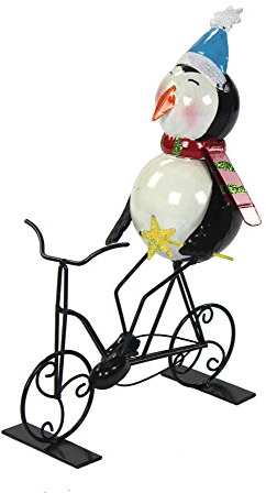 DECOLINE Metall Deko Figur mit Fahrrad Pinguin
