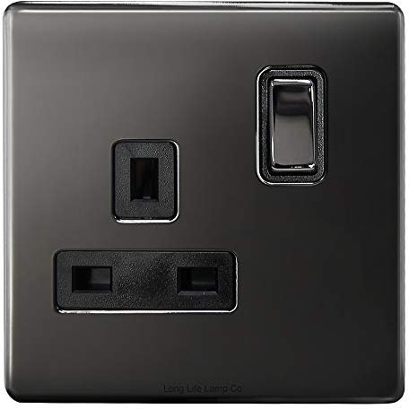 Single Wall Socket Switched Black Nickel 1 Gang Screwless 13a Single Pole N405GME