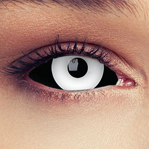 DESIGNLENSES Schwarz weiße große farbige Full Sclera Kontaktlinsen mit 22mm Durchmesser, 1 Paar (2 Stück) + Aufbewahrungsbehälter White Beast