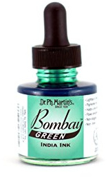 Dr. Ph. Martin's Bombay India Ink (4BY) Ink Bottle, 1.0 oz, Green, 1 Bottle