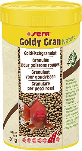 sera Goldy Gran Nature 250 ml - Granulatfutter für größere Goldfische mit 4 % Insektenmehl, Goldfischfutter fürs Aquarium mit hoher Futterverwertbarkeit und somit weniger Algen