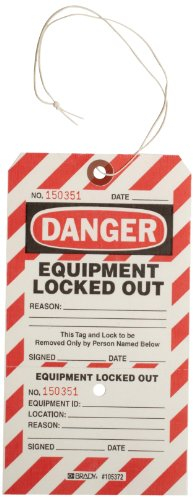 Perforiertes 2-teiliges nicht klebendes Etikettmit der Aufschrift Danger Equipment Locked Out, 101,60mm x 190,50mm, rot/schwarz, 25er-Pack