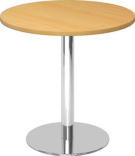 bümö Besprechungstisch, Esstisch Klein Rund 80 cm - Buche, 2 Personen Mit Holz-Platte, Säule Aus Metall Verchromt - Konferenztisch, Bistrotisch