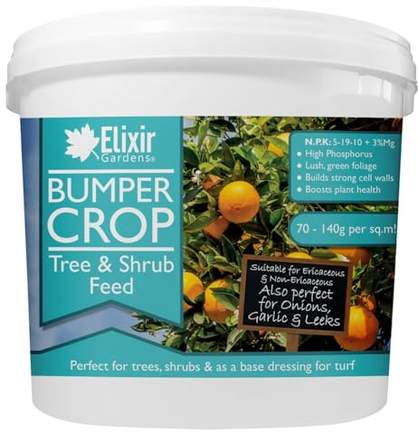 Elixir Gardens Bumper Crop Tree, Shrub & Hedge Fertiliser | 500g-25kg Weights Available in Bags & Tubs | Slow Release Phosphorus Root Feed | 2kg Tub | Treats over 28sqm
