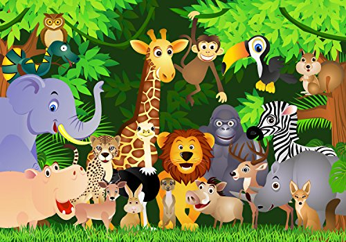 wandmotiv24 Fototapete Party, Urwald, L 300 x 210 cm - 6 Teile, Wanddeko, Wandbild, Wandtapete, Tiere, Wald, Kinderzimmer M0260