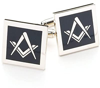 THE MASONIC COLLECTION - Manschettenknöpfe mit Winkelmaß und Zirkel für Herren – Schwarzes und versilbertes Material - Freimaurer Geschenke für Männer