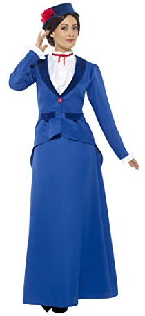 Smiffys Viktorianisches Kindermädchen-Kostüm, Blau, mit Kleid, Hut und Halstuch