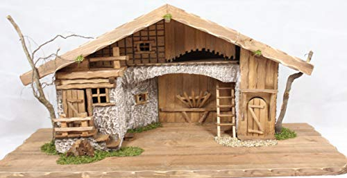 Große Weihnachtskrippe + Zubehör, Ausführung: massiv Vollholz Massivholz mit/ohne Figuren Krippenzubehör Krippenfiguren HANDBEMALT UND GEBEIZT Krippenstall Betlehem Weihnachten