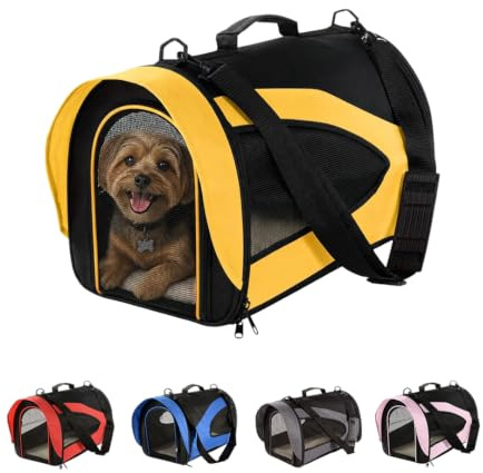 Floofy Friends Pet Carrier Bag, Large Cat Carrier Puppy Dog Carrier for Small Dogs Cats Kittens Rabbits With Reversible Fleece Mat, Foldable Travel Crate for Car - Yellow