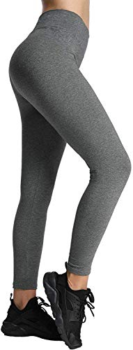 4How Sportleggings Damen 7/8 Blickdichte High-Waist Baumwolle Weich Sporthose für Lässig Yoga Gym Laufhose Size Grau S