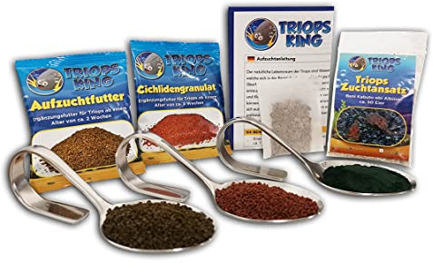 Triops Beni Kabuto ebi Albino Urzeitkrebse Starter Set Ultra ca. 50 Urzeitkrebs-Eiern / Zysten von Triops King aus Deutschland, Anleitung zur Zucht und Jungtier-Futter und viel Futter - Züchte deine eigenen Urzeitkrebse bei dir zu Hause im Aquarium