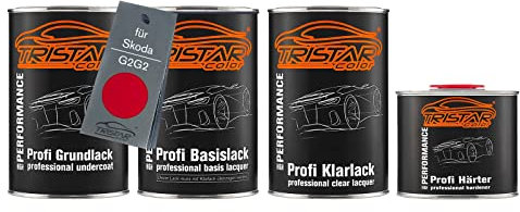 TRISTARcolor Autolack Set Dose spritzfertig für Skoda G2G2 Tornado Rot/Tornado Red Grundlack + Basislack + 2K Klarlack 3,5L