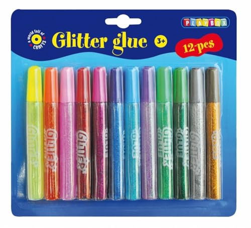 Playbox PBX2420005 2420005 Lot de 12 tubes de colle pailletée Multicolore