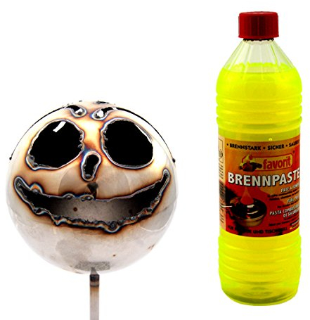 Gebrüder Lomprich Gartenfackel Feuerfratze – Lachfratze 13cm Durchmesser + 1Liter Brennpaste