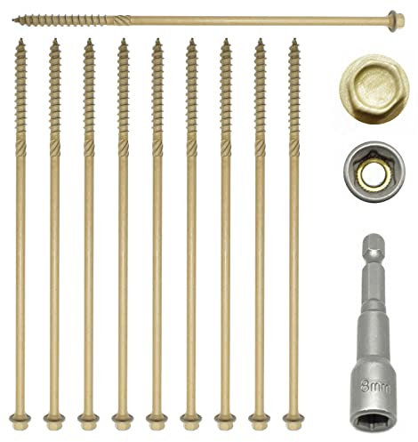 Pack of 50-6.5mm x 200mm 8 Genuine TIMBERFIX® Plus Structural DECKING Railway Sleeper HEX Head Screw - Free HEX Driver BIT