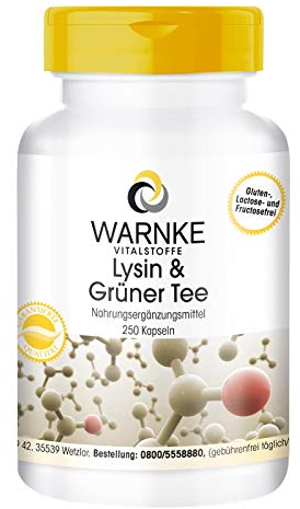 L-Lysin & Grüner Tee - 250 Kapseln - Polyphenole - EGCG - Koffein - vegan & hochdosiert - Großpackung | Warnke Vitalstoffe - Deutsche Apothekenqualität