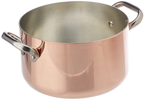 Pentole Agnelli ALCU104PI20 Casserole haute en cuivre avec 2 poignées en acier inoxydable, cuivre étamé pour induction, 20 cm