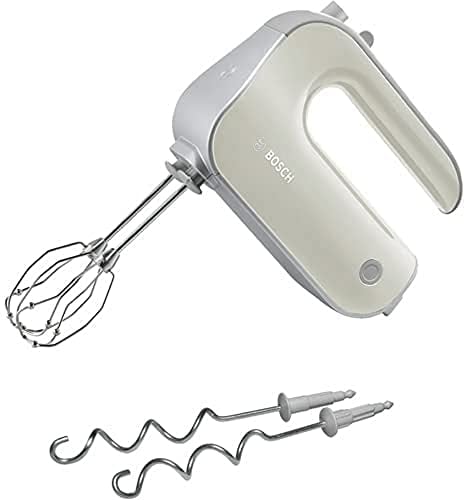 Bosch Handrührer Styline MFQ4030L, 2 Rührbesen, 2 Edelstahl-Knethaken, Spülmaschinengeeignet, 5 Stufen Plus Turbostufe, 500 W, Grau/silber