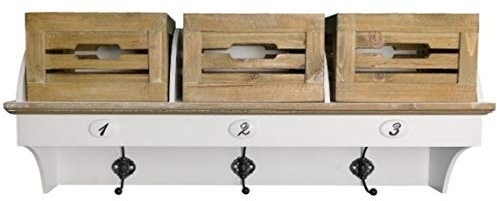 elbmöbel Wandgarderobe mit Ablage 3 Holzkisten, Hakenleiste, Hutablage in weiß aus Holz Landhaus shabby chic