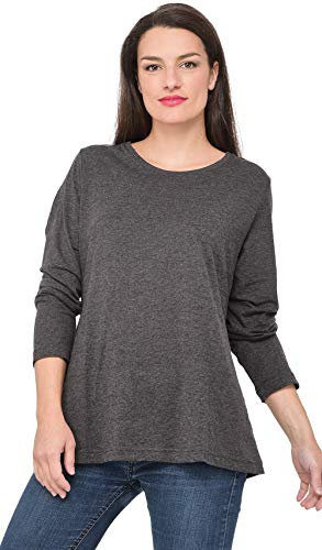 Ulla Popken Damen Langarm-shirt, Anthrazit Melange, 54-56 EU